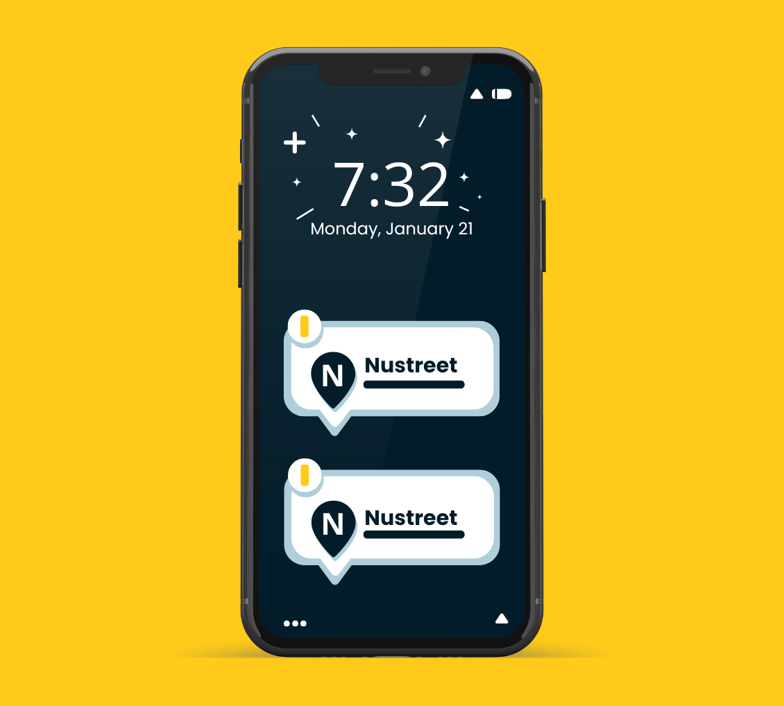 mobile phone with Nustreet app notifications